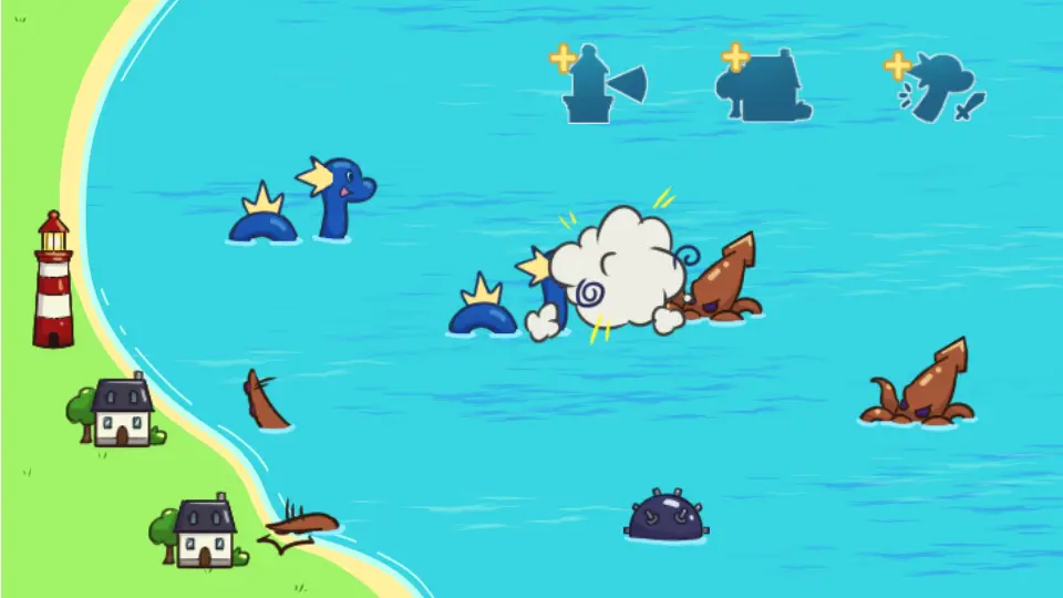 Assets du jeu de réflexes en 2D : Basil VS the Krakens.