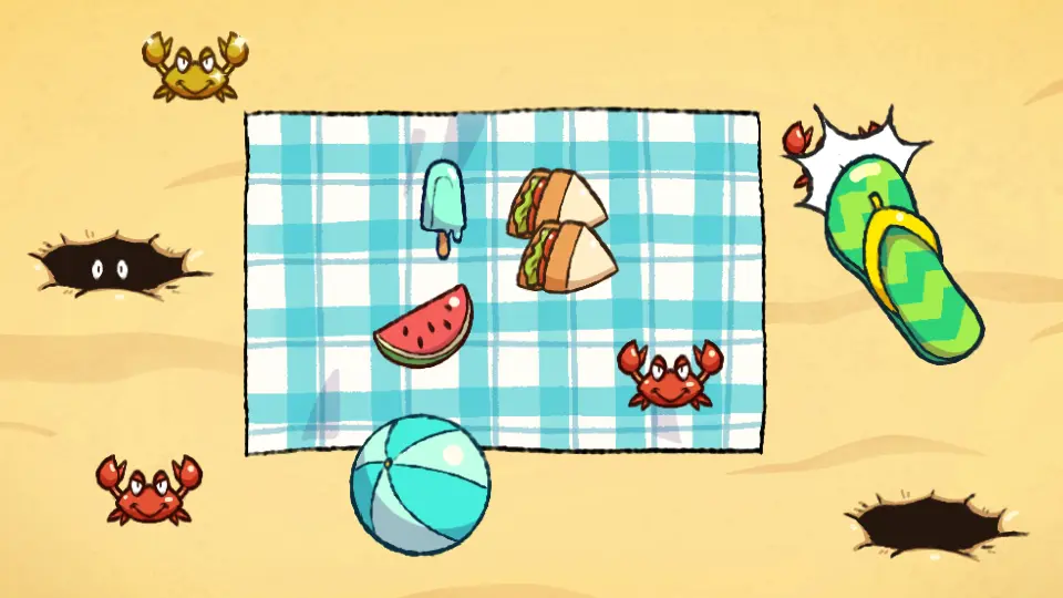 Assets du jeu de réflexes en 2D : Crab PicNic Panic.