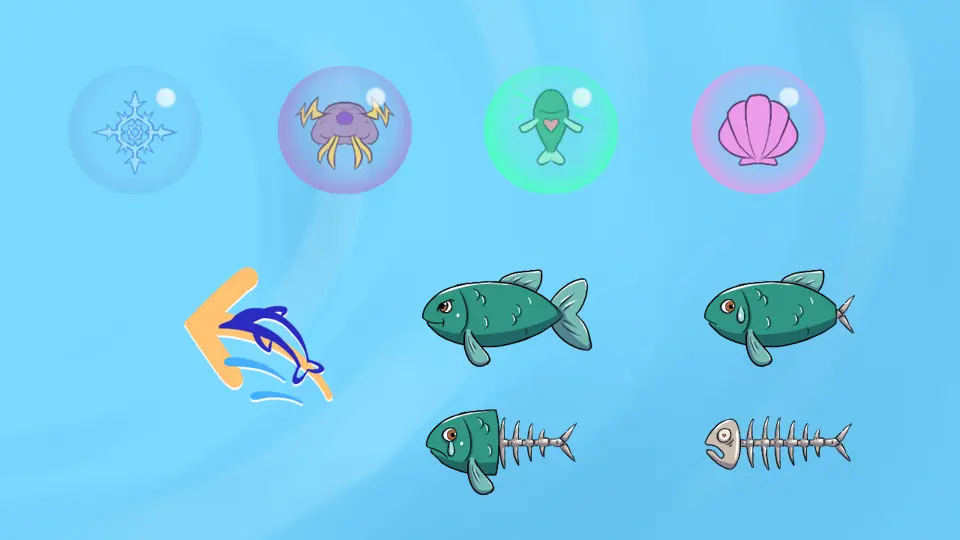 Assets du jeu Fish And Shift : les bonus et des éléments UI.