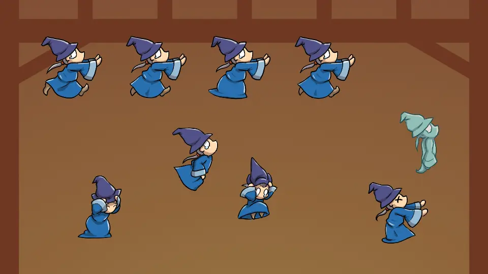 Assets du jeu Misspell : différentes frames du personnage principal.
