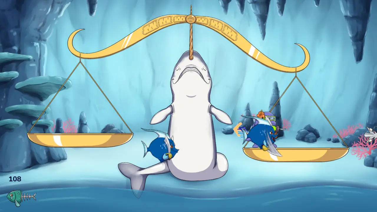 Ecran du jeu Fish And Shift montrant notre personnage se faisant attaquer par l'un des poissons ennemis.