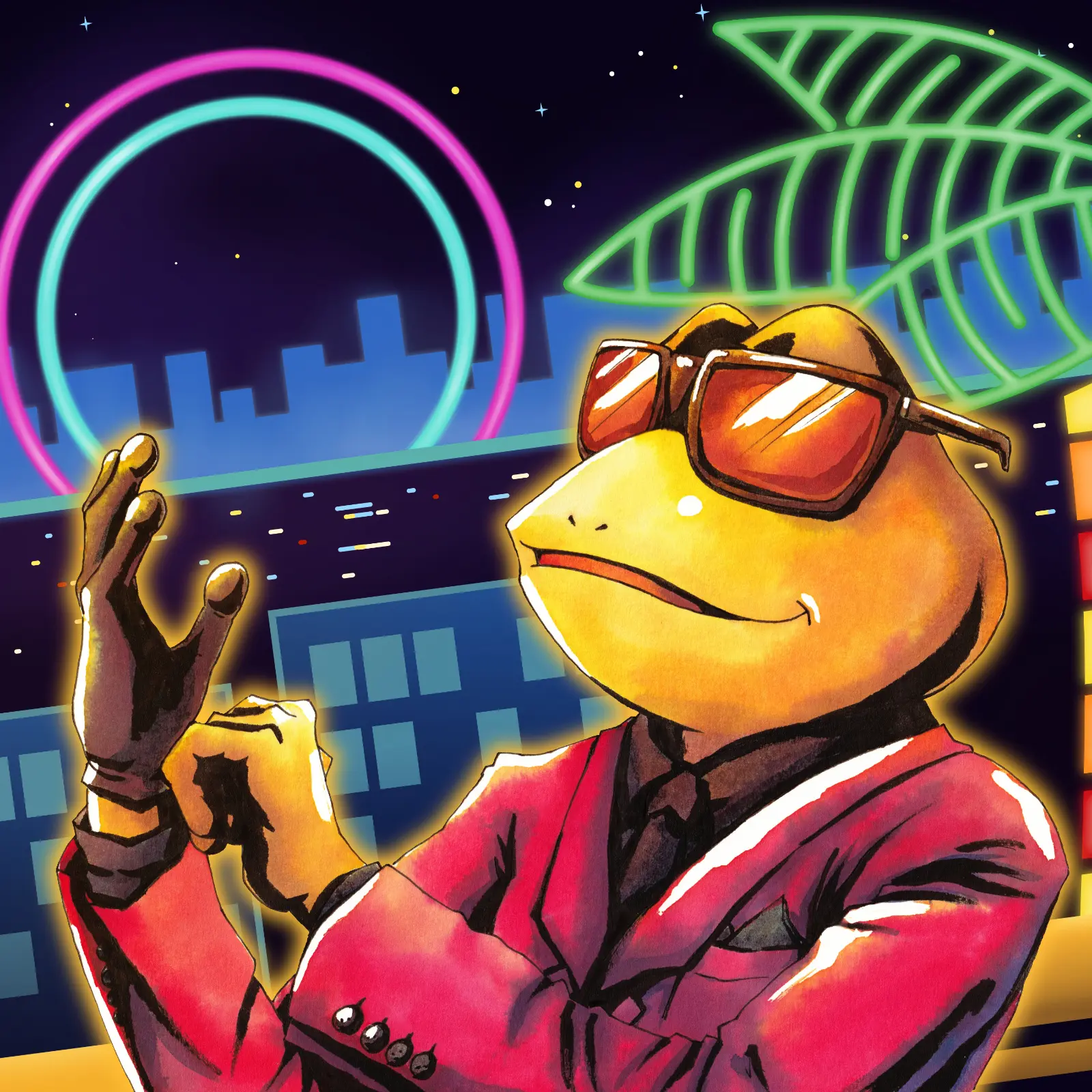 Illustration pour le single de reprise de Blinding Lights de Pete Frogs.