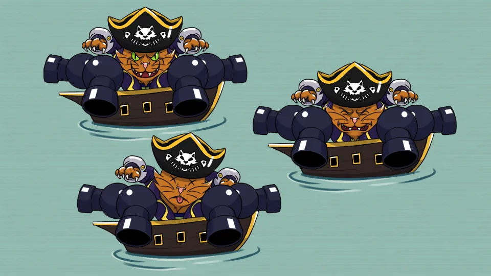 Assets du jeu Pirate Kings : différents états du boss du jeu.